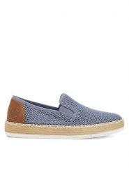 Rieker Espadryle L7873-12 Niebieski. Niebieskie espadryle damskie Rieker, bez wzorów, z materiału, bez obcasa. Za 269.99 zł.