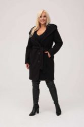 Elegancki czarny płaszcz Selena z kapturem i paskiem XXL OVERSIZE JESIEŃ. Czarne płaszcze damskie Moda Size Plus Iwanek, na jesień, s, z aplikacjami, z poliesteru, z kapturem. W wyprzedaży za 329.90 zł.