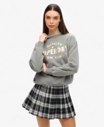Bluza turystyczna damska Superdry Luxe Metallic. Szare bluzy damskie Superdry, m, bez wzorów, z bawełny, bez kaptura. Za 198.49 zł.