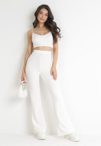 Białe Spodnie Dzwony z Gumką w Pasie Milica. Białe spodnie materiałowe damskie Born2be, bez wzorów, z jeansu. Za 99.99 zł.