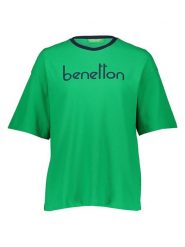 Benetton Koszulka w kolorze zielonym rozmiar: L. Zielone bluzki damskie Benetton, l, bez wzorów, bez kołnierzyka, bez ramiączek. Za 61.46 zł.