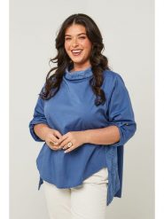 Curvy Lady Bluzka w kolorze niebieskim rozmiar: 40/42. Niebieskie bluzki damskie Curvy Lady, bez wzorów, klasyczne, bez kołnierzyka, bez ramiączek. Za 105.38 zł.