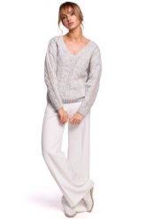 Sweter z Dekoltem w Serek - Szary. Szare swetry klasyczne damskie MOE, l, z materiału, bez kołnierzyka. Za 209.90 zł.