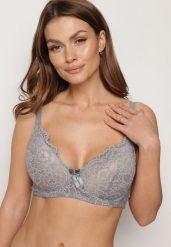 Szaro-Beżowy Biustonosz Full Cup z Ozdobną Koronką Pistaria. Szare biustonosze Born2be, bez wzorów, z koronki. Za 19.99 zł.