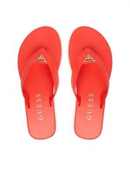 Guess Japonki FLJCNY ELE24 Czerwony. Czerwone klapki damskie Guess, z aplikacjami, ze skóry, bez obcasa, bez zapięcia. Za 289.99 zł.