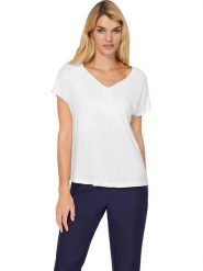Heine Koszulka w kolorze białym rozmiar: 44. Białe bluzki damskie Heine, bez wzorów, z wiskozy, bez kołnierzyka, bez ramiączek. Za 104.99 zł.