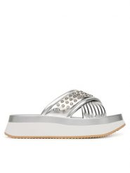 Liu Jo Klapki Dreamy Sandal 05BA5091 EX187 Srebrny. Szare klapki damskie Liu Jo, bez wzorów, ze skóry, bez obcasa, bez zapięcia. Za 379.99 zł.