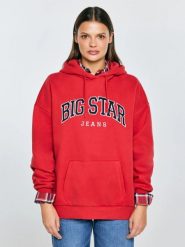 Bluza damska z kapturem z logo BIG STAR czerwona Rubialssa 603. Czerwone bluzy damskie Big Star, l, z aplikacjami, z dzianiny, z kapturem. Za 249.99 zł.