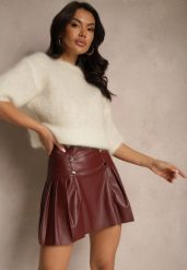 Bordowa Spódnica z Bawełną High Waist z Imitacji Skóry z Napami Tillaria. Czerwone spódnice damskie Renee, na spotkanie biznesowe, m, bez wzorów, z bawełny, eleganckie, mini. Za 99.99 zł.