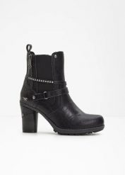Botki Mustang. Czarne botki damskie bonprix, bez obcasa, na obcasie, bez zapięcia. Za 349.99 zł.