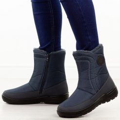 Granatowe zimowe botki damskie Potocki 33310. Niebieskie śniegowce damskie POTOCKI, z dzianiny. Za 159.00 zł.