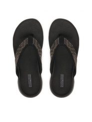 Skechers Japonki 140184/BBK Czarny. Czarne klapki damskie Skechers, bez wzorów, z materiału, bez obcasa, bez zapięcia. Za 199.99 zł.