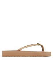 Tommy Hilfiger Japonki Elevated Chic Beach Sandal FW0FW08523 Beżowy. Brązowe klapki damskie Tommy Hilfiger, bez wzorów, ze skóry, bez obcasa, bez zapięcia. Za 109.99 zł.