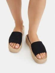 Calvin Klein Klapki Ebeth HW0HW02894 Czarny. Czarne klapki damskie Calvin Klein, bez wzorów, z materiału, bez obcasa, bez zapięcia. Za 224.99 zł.