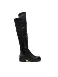 DeeZee Muszkieterki XENIA H58573-10 Czarny. Czarne kozaki damskie DeeZee, ze skóry, bez obcasa, na płaskiej podeszwie, bez zapięcia. Za 189.99 zł.