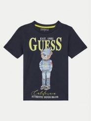 Guess T-Shirt L5RI17 K8HM4 Granatowy Regular Fit. Niebieskie t-shirty i koszulki chłopięce Guess, z aplikacjami, z bawełny, bez kołnierzyka, bez ramiączek. Za 115.00 zł.