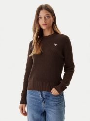 Guess Jeans Sweter W4BR08 Z3HM1 Brązowy Regular Fit. Brązowe swetry klasyczne damskie Guess Jeans, m, z bawełny, bez kołnierzyka. Za 349.99 zł.