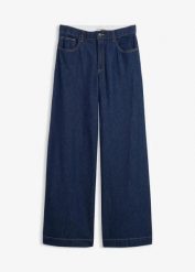 Dżinsy z szerokimi nogawkami, high waist. Niebieskie jeansy damskie bonprix, z podwyższonym stanem. Za 117.99 zł.