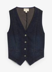 Kamizelka dżinsowa. Niebieskie kamizelki damskie bonprix, bez wzorów, bez kaptura. Za 127.99 zł.