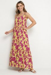 Jasnozielona Rozkloszowana Sukienka na Ramiączkach z Wiskozowej Tkaniny w Kwiaty Sepelvia. Zielone sukienki damskie Born2be, bez wzorów, z tkaniny, eleganckie, bez ramiączek. Za 99.99 zł.