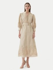 Luisa Spagnoli Sukienka koktajlowa Provina 542925 Beżowy Regular Fit. Brązowe sukienki damskie Luisa Spagnoli, bez wzorów, ze lnu, wizytowe, bez ramiączek. Za 2,639.00 zł.