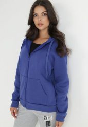 Ciemnoniebieska Bluza z Kapturem Sithi. Niebieskie bluzy damskie Born2be, s, bez wzorów, z jeansu, z kapturem. Za 29.99 zł.