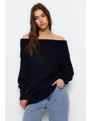 Trendyol Sweter w kolorze granatowym rozmiar: M. Niebieskie swetry klasyczne damskie Trendyol, m, ze splotem, bez kołnierzyka. Za 104.39 zł.
