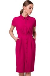 Sukienka koszulowa ołówkowa z kołnierzykiem krótki rękaw śliwka. Sukienki damskie Stylove, bez wzorów, biznesowe, bez ramiączek. Za 379.00 zł.