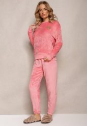 Różowy Komplet Piżamowy Luźna Bluza i Spodnie Joggery Mlikena. Czerwone bluzy damskie Renee, bez wzorów, bez ramiączek. Za 44.99 zł.