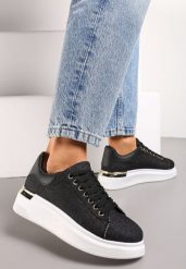 Czarne Sneakersy na Grubej Podeszwie Mivana. Czarne obuwie sportowe damskie Renee, bez zapięcia. Za 69.99 zł.
