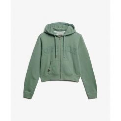 Króka bluza z kapturem zapinana na zamek dla kobiet Superdry Athletic Essentials. Zielone bluzy damskie Superdry, bez wzorów, z kapturem. Za 327.70 zł.