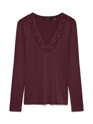 Vero Moda Koszulka w kolorze bordowym rozmiar: L. Czerwone bluzki damskie Vero Moda, l, bez wzorów, z koronki, bez kołnierzyka, bez ramiączek. Za 70.41 zł.