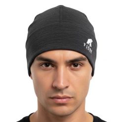 Czapka do biegania z merynosów. Szare czapki damskie FJORK MERINO, bez wzorów, z wełny. Za 279.00 zł.