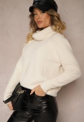 Beżowy Casualowy Golf z Kaszmirem Edionis. Brązowe golfy damskie Renee, bez wzorów, z jeansu, bez ramiączek. Za 129.99 zł.