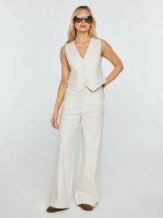 Kamizelka damska garniturowa lniana w prążek kremowa Kinniav 102. Białe kamizelki damskie Big Star, l, bez wzorów, prążkowane, bez kaptura. Za 199.99 zł.