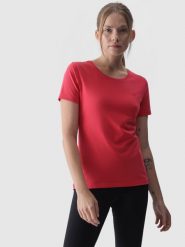 4F T-shirt slim gładki damski - czerwony S. Czerwone t-shirty damskie 4F, s, bez wzorów, z bawełny, bez kołnierzyka. W wyprzedaży za 29.99 zł.