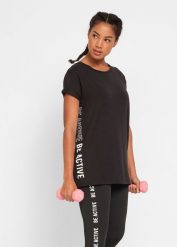 T-shirt sportowy. Czarne koszulki sportowe damskie bonprix, bez wzorów, bez ramiączek. Za 69.99 zł.