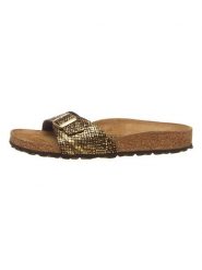 Birkenstock Klapki "Madrid" w kolorze złotym rozmiar: 36. Żółte klapki damskie Birkenstock, bez wzorów, z otwartym noskiem, bez obcasa, bez zapięcia. Za 235.50 zł.