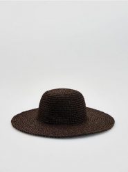 Pleciony kapelusz - ciemnobrązowy. Brązowe kapelusze damskie Reserved, bez wzorów. Za 99.99 zł.