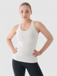 4F Top slim treningowy damski - beżowy XS. Brązowe koszulki sportowe damskie 4F, xs, bez wzorów, z dzianiny, bez ramiączek, na fitness i siłownię. W wyprzedaży za 39.99 zł.