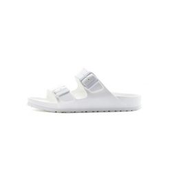 Klapki damskie Birkenstock Arizona Eva. Białe klapki damskie Birkenstock, bez wzorów, z materiału, bez obcasa, bez zapięcia. Za 209.00 zł.