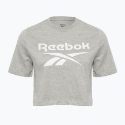 Koszulka Reebok Identity Big Logo Crop Tee. Szare koszulki damskie REEBOK FITNESS, bez wzorów, bez kołnierzyka, bez ramiączek. Za 59.99 zł.
