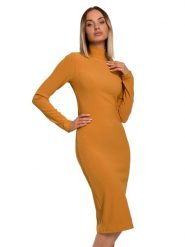 Made of emotion Sukienka w kolorze musztardowym rozmiar: M. Brązowe sukienki damskie Made Of Emotion, bez wzorów, prążkowane, bez ramiączek. Za 100.52 zł.