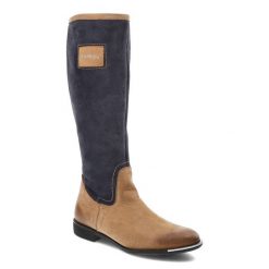 Granatowo Brązowe Kozaki Chebello Damskie Stylowe Obuwie. Brązowe kozaki damskie CheBello, na jesień, z nubiku, bez obcasa, bez zapięcia. Za 339.00 zł.