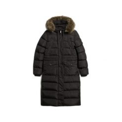 Damski płaszcz ze sztucznego futra Superdry Everest. Czarne płaszcze damskie Superdry, xl, bez wzorów, z syntetyku, bez kaptura. Za 816.80 zł.