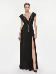 Elisabetta Franchi Sukienka wieczorowa AB-563-41E2-5754 Czarny Regular Fit. Czarne sukienki damskie Elisabetta Franchi, bez wzorów, z wiskozy, wizytowe, bez ramiączek. Za 1,909.00 zł.