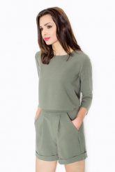 Oliwkowy Stylowy i Modny Kombinezon na Lato. Zielone kombinezony damskie Figl, na lato, xl, bez wzorów, z elastanu, eleganckie, bez kołnierzyka, bez ramiączek. Za 259.00 zł.