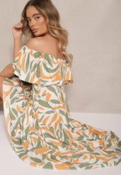 Ciemnozielona Rozkloszowana Sukienka z Wiskozy w Geometryczny Wzór Anisoria. Zielone sukienki damskie Renee, bez wzorów, z wiskozy, eleganckie, bez ramiączek. W wyprzedaży za 63.99 zł.