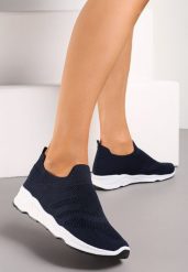 Granatowe Wsuwane Buty Sportowe na Płaskiej Podeszwie z Cholewką w Skarpetkowym Stylu Thorinia. Niebieskie obuwie sportowe casual damskie Born2be. Za 64.99 zł.