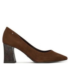 Półbuty Tamaris. Brązowe czółenka damskie Tamaris, bez wzorów, bez obcasa, na obcasie. Za 364.99 zł.